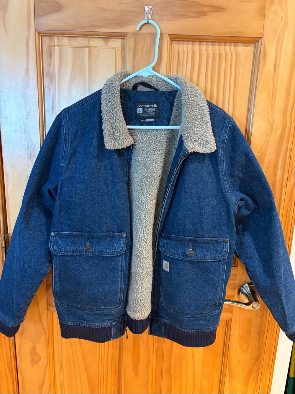 Carhartt Kids Dark Blue Denim Sherpa-Lined Jacket